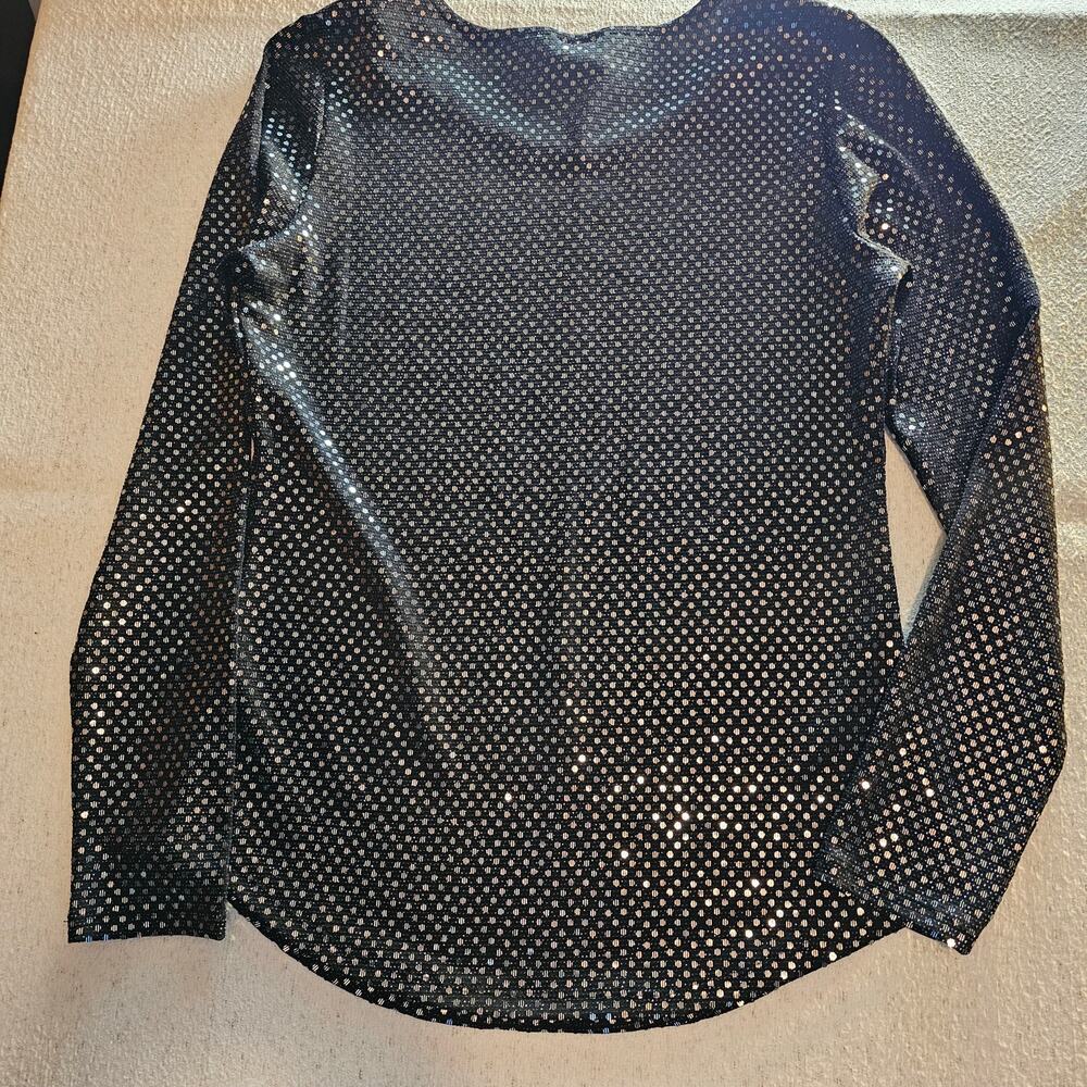 Vocal M Black Metallic Sheer Mesh Top Y2K McBling Disco Glam Party Indie Sleaze - Picture 3 of 8